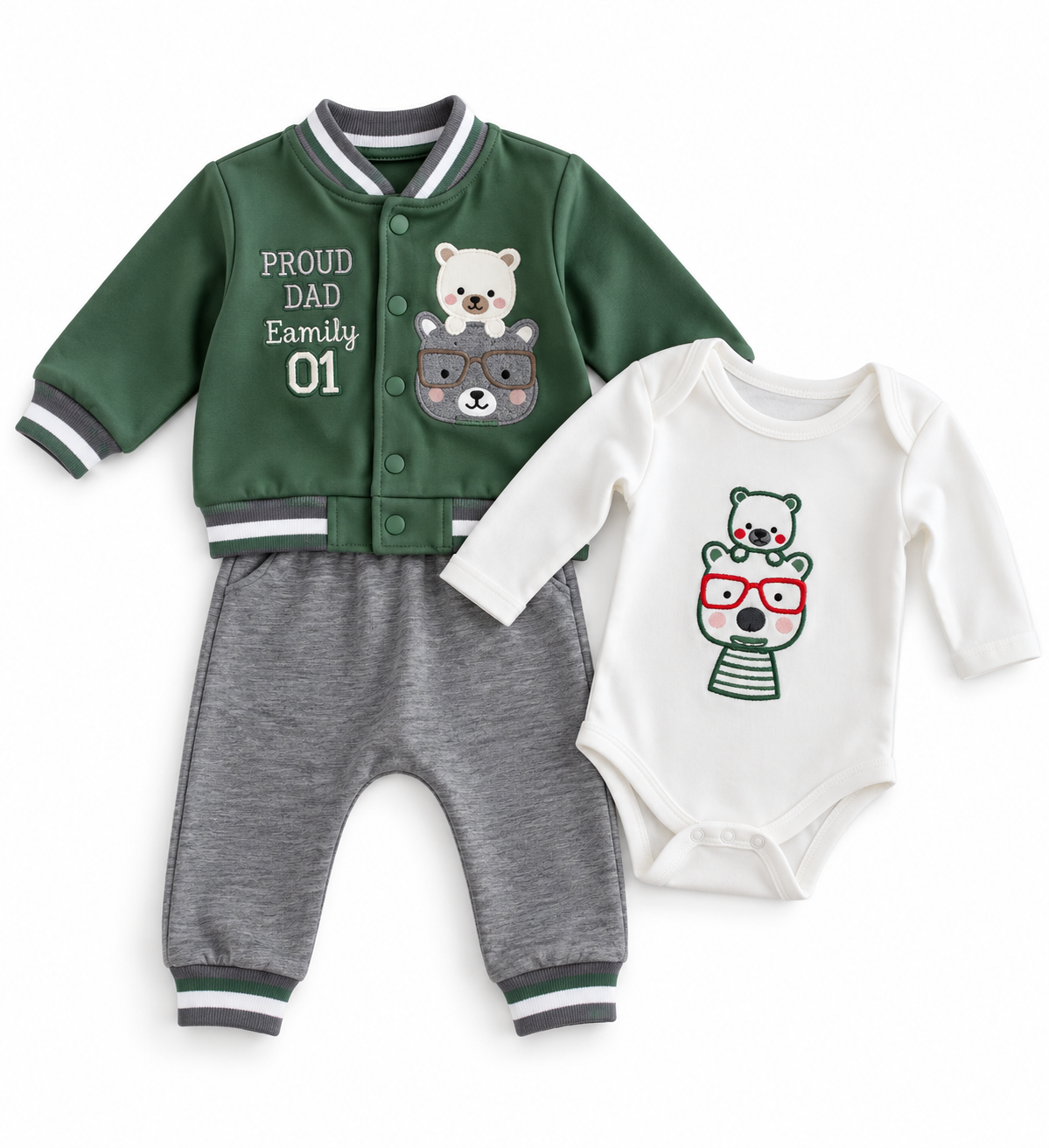 Ensemble Bébé 3 Pièces – Veste Teddy, Body & Pantalon