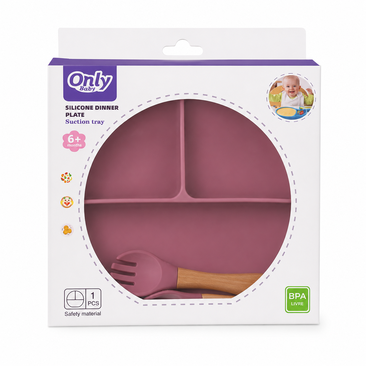 Assiette Compartimentée en Silicone avec Cuillère et Fourchette
