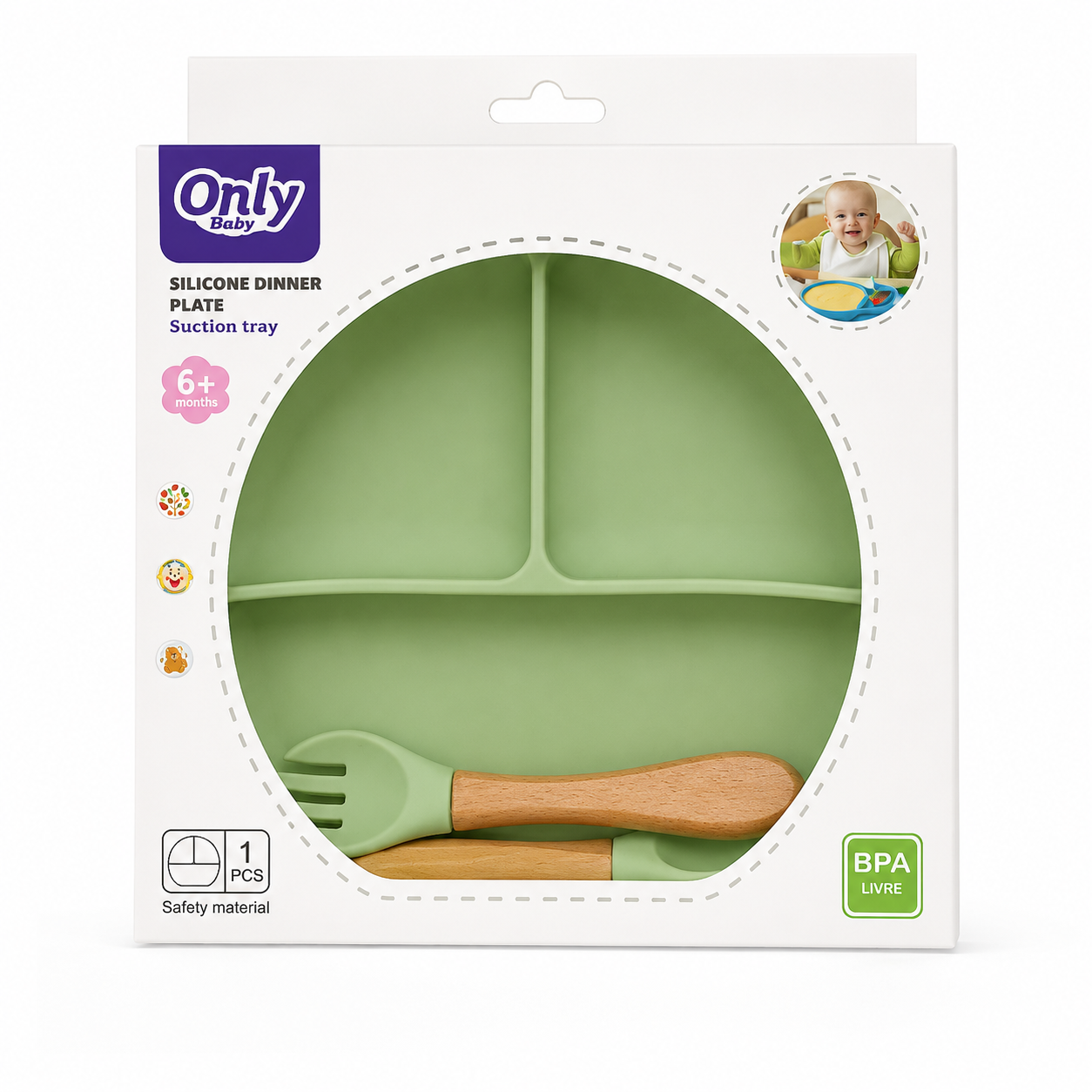 Assiette Compartimentée en Silicone avec Cuillère et Fourchette