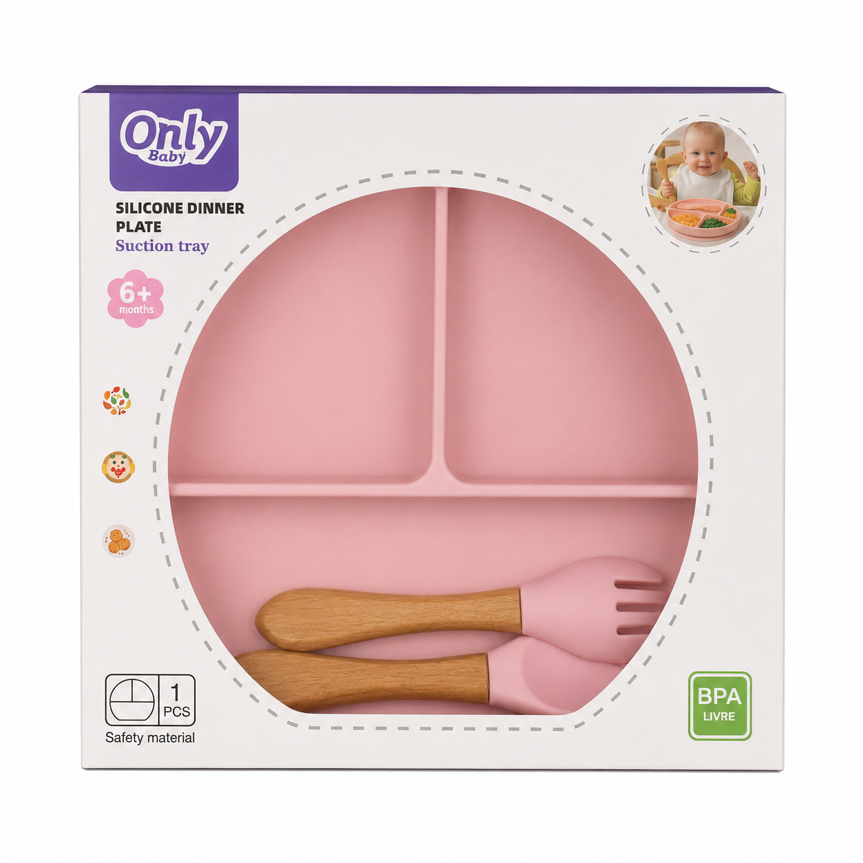 Assiette Compartimentée en Silicone avec Cuillère et Fourchette