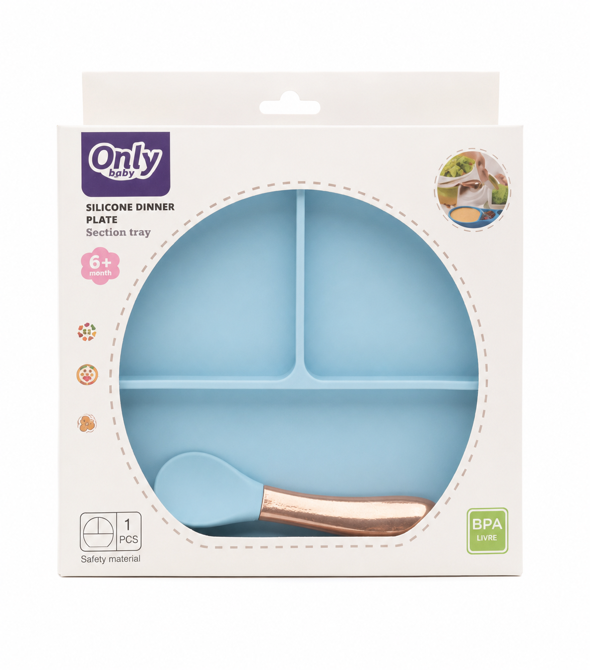 Assiette Compartimentée en Silicone avec Cuillère et Fourchette