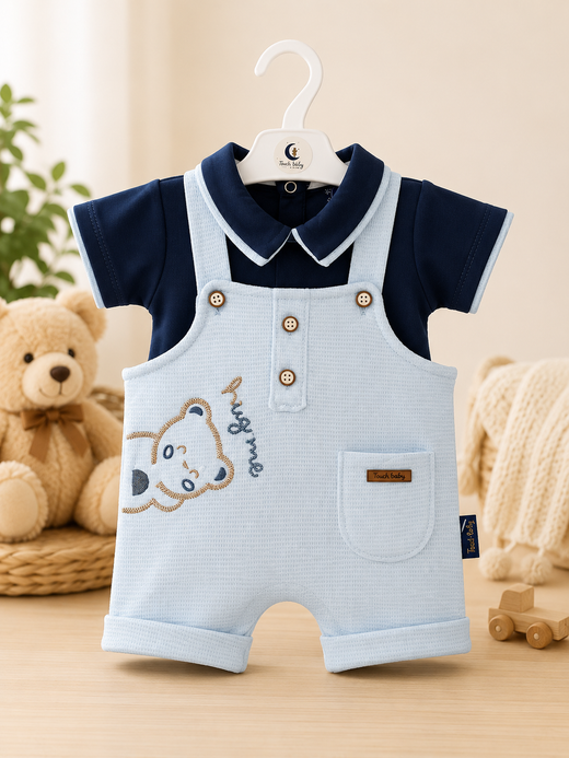 Ensemble Bébé Élégant 2 Pièces – Polo & Salopette Brodée Ourson