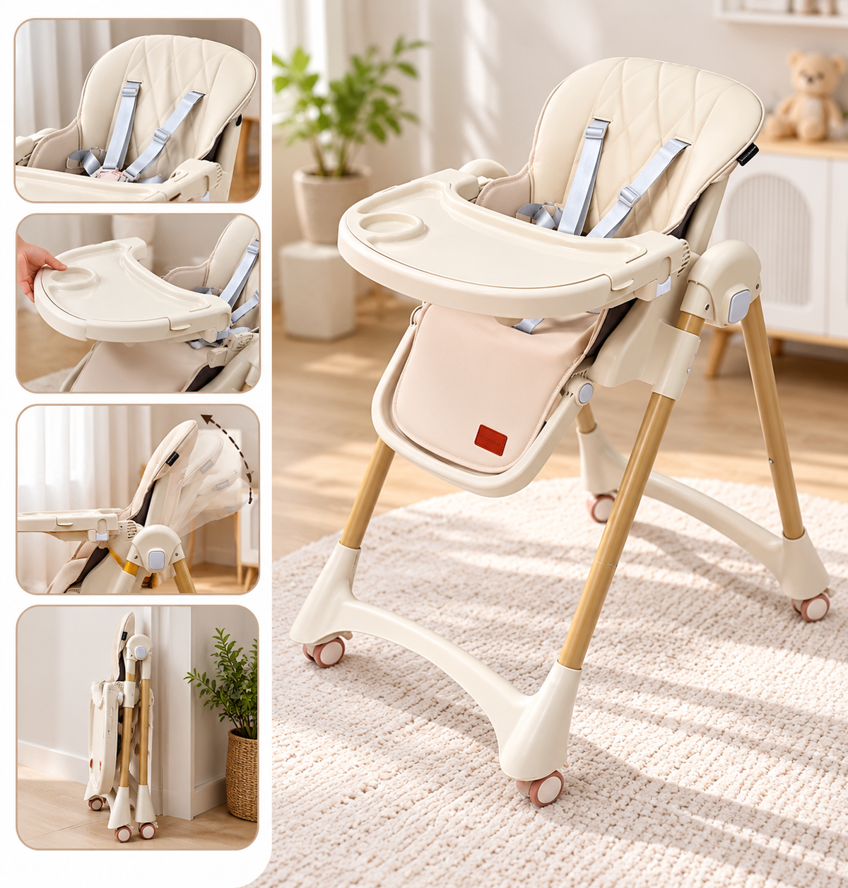 Chaise Haute Bébé Multifonction – Confort & Roulettes
