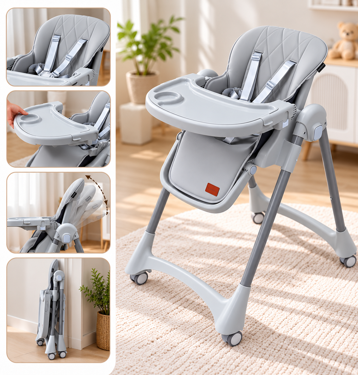 Chaise Haute Bébé Multifonction – Confort & Roulettes