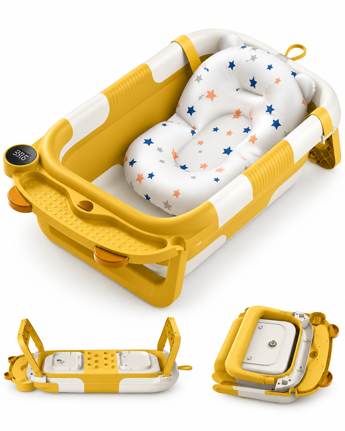 Baignoire Bébé Pliable avec Thermomètre et Coussin de Bain