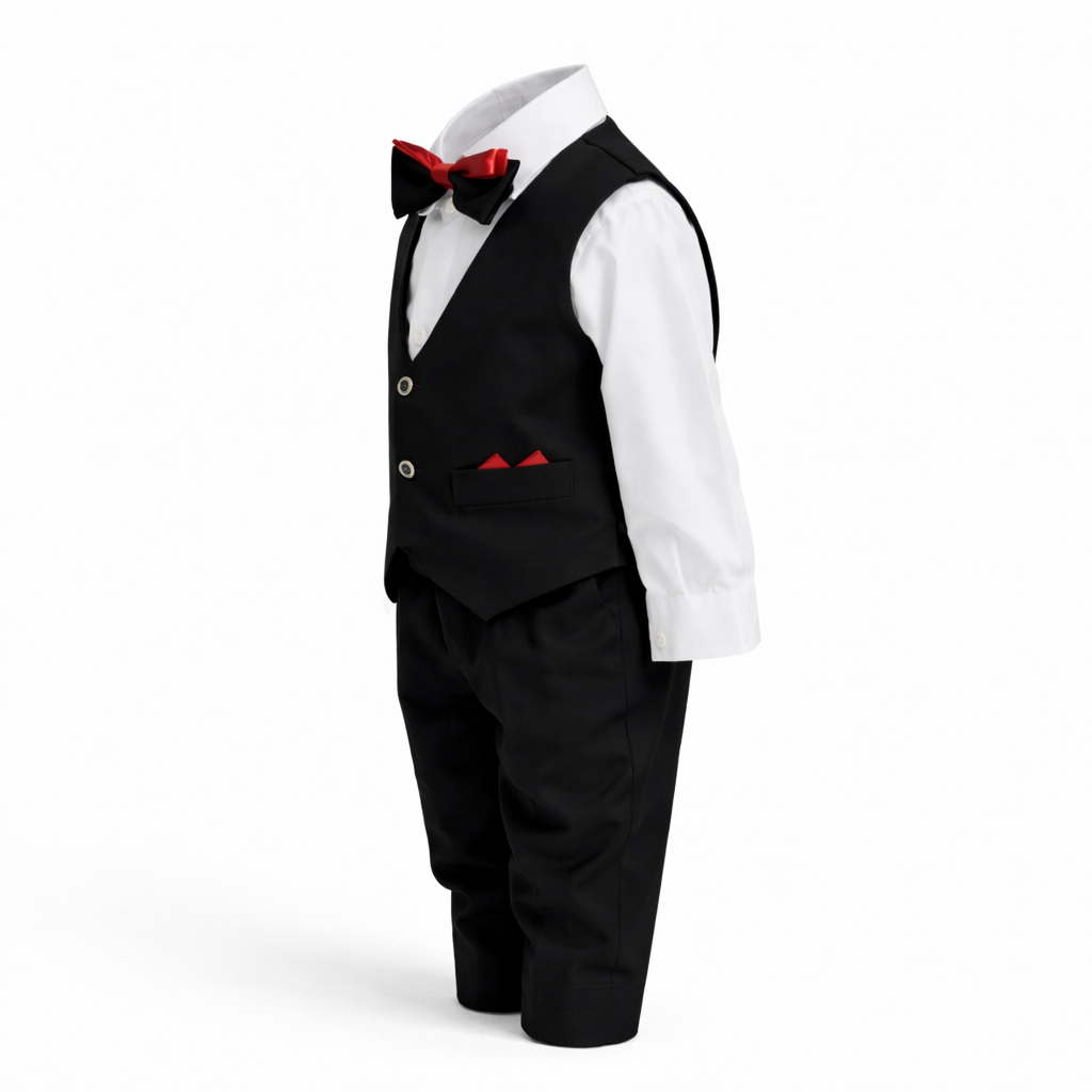 Costume Élégant 3 Pièces pour Bébé Garçon - Noir et Rouge