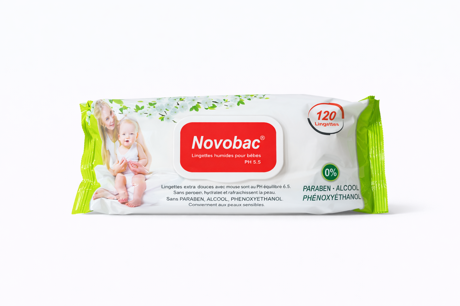 Novobac Lingettes Humides pour Bébés pH 5.5 - 120 Lingettes