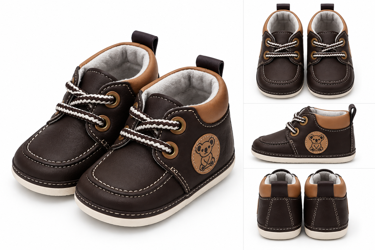 Bottines Bébé à Lacets – Modèle Ourson Confortable