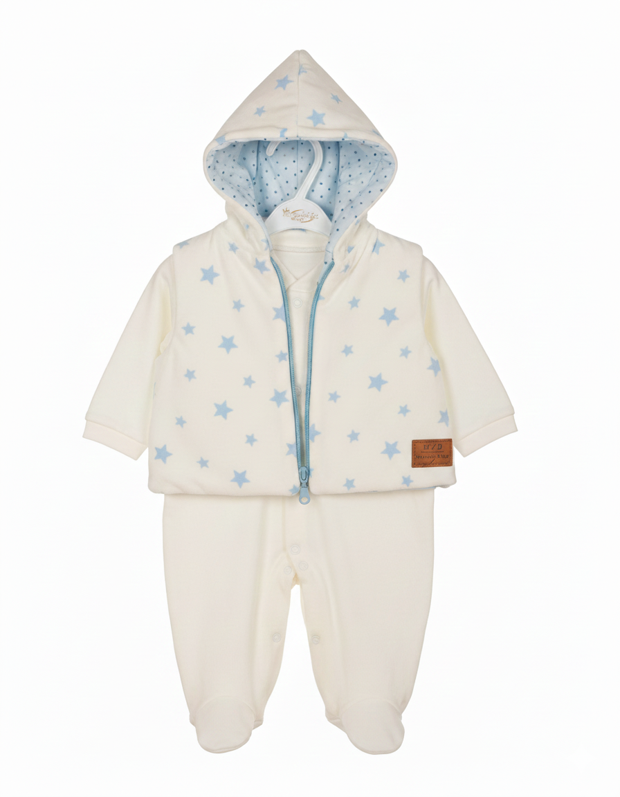 Ensemble Bébé 2 Pièces à Capuche Motif Étoiles – Doux et Chaud