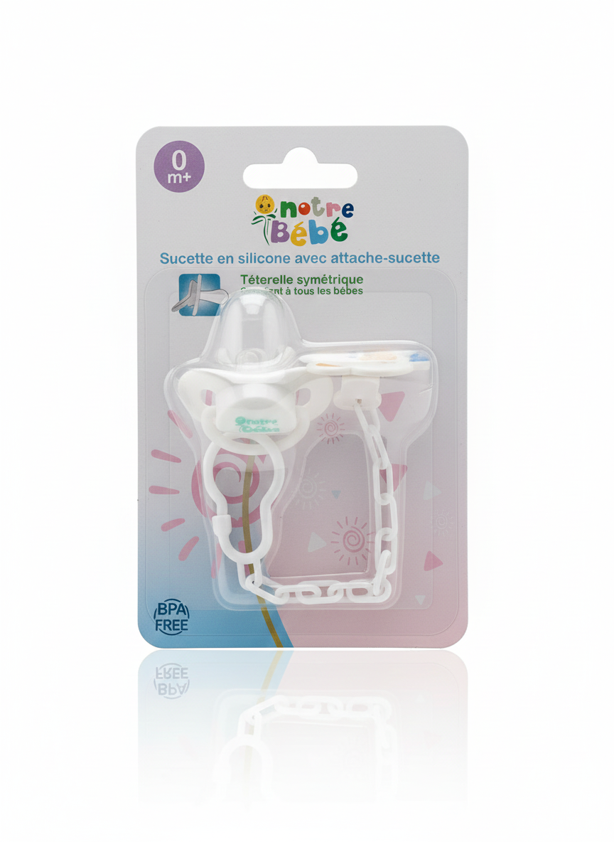 Sucette en Silicone avec Attache-Sucette Notre Bébé 0 mois+