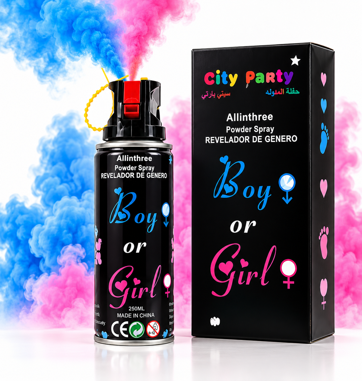 Spray de Fumée Colorée Gender Reveal – Bleu ou Rose | 250 ml