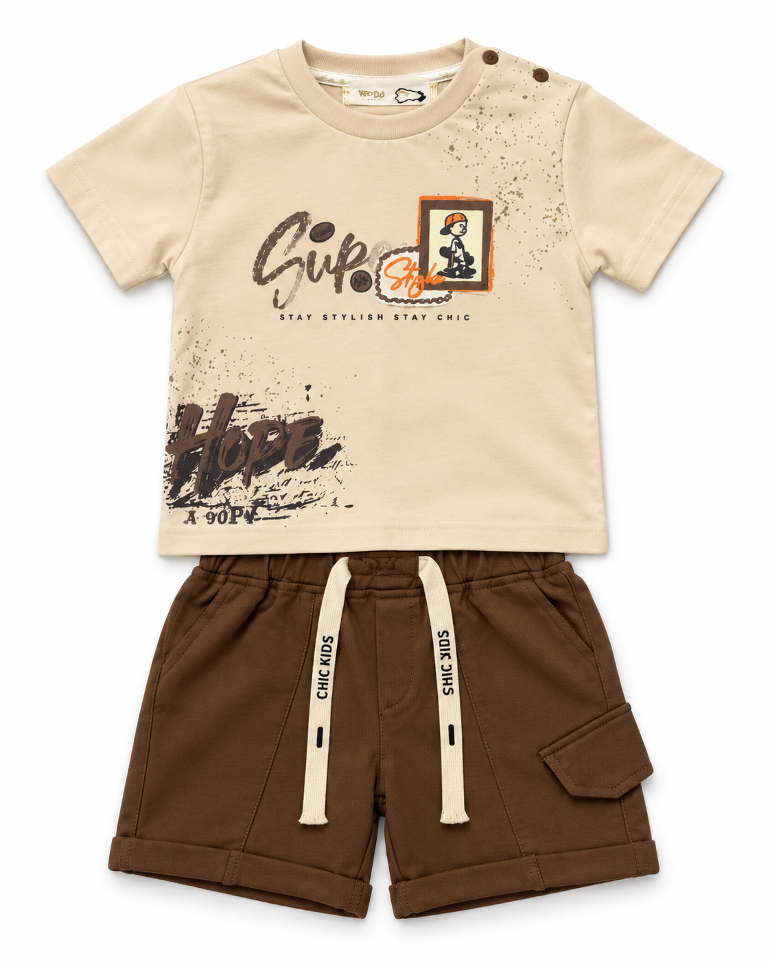 Ensemble Garçon 2 Pièces – T-shirt Imprimé & Short Tendance