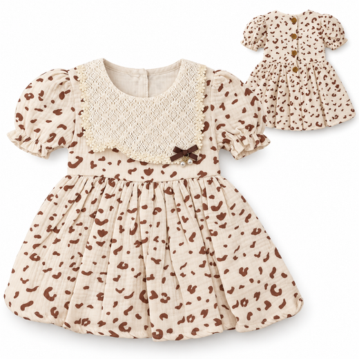 Robe Bébé Fille– Col Dentelle & Manches Bouffantes