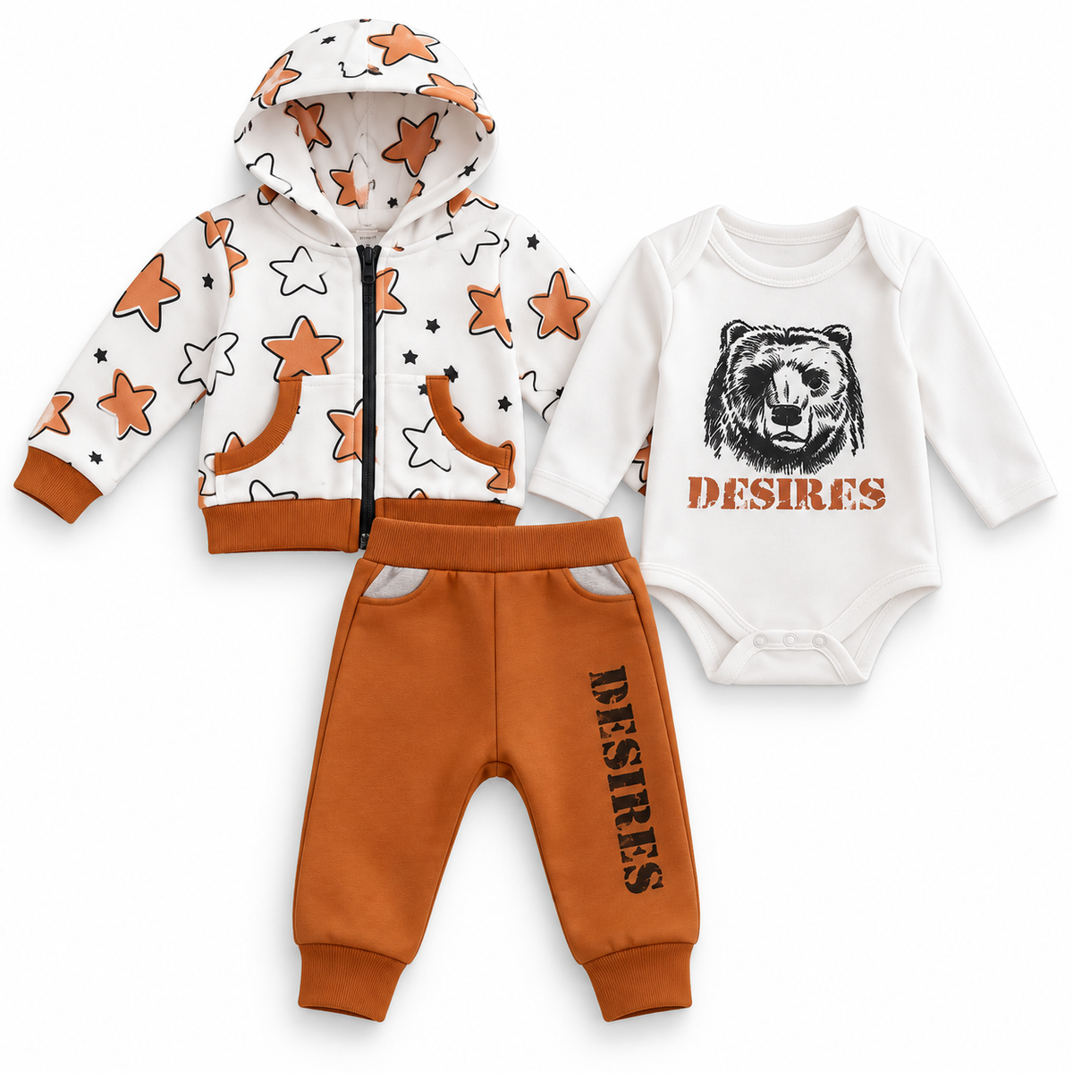 Ensemble Bébé 3 Pièces – Gilet à Capuche, Body & Pantalon