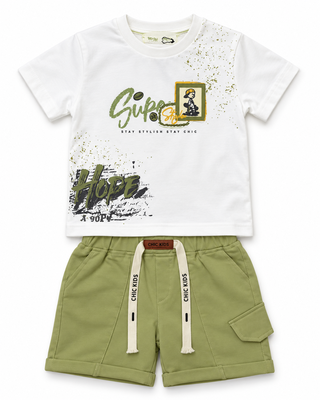 Ensemble Garçon 2 Pièces – T-shirt Imprimé & Short Tendance