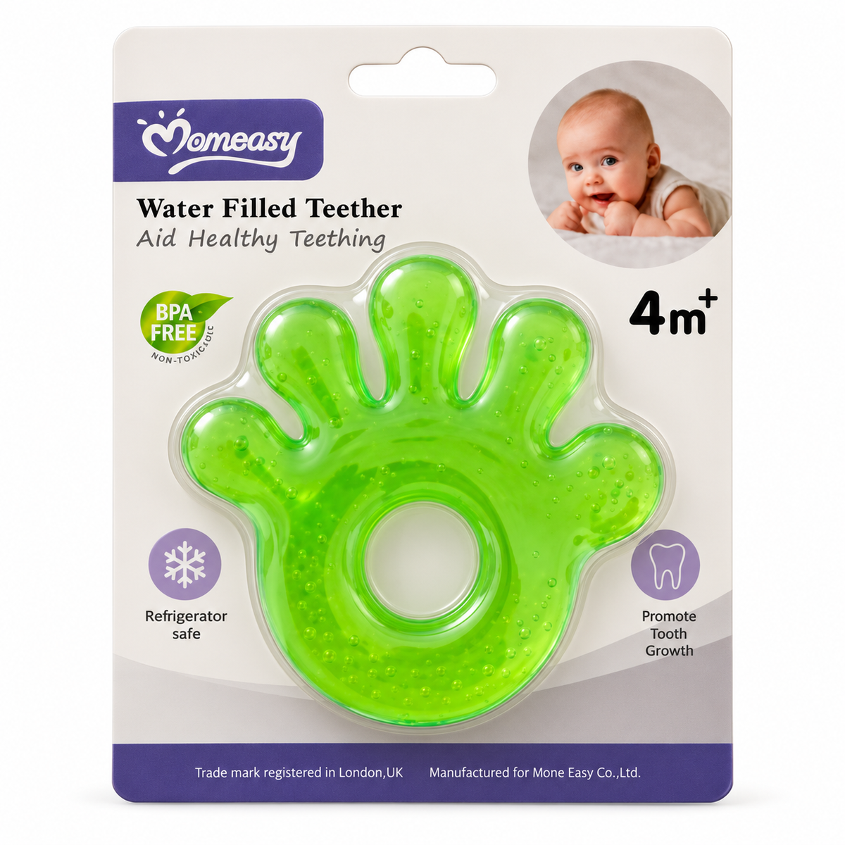 Anneau de dentition réfrigérant Momeasy vert en forme de main dès 4 mois