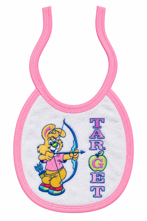 Bavoir bébé brodé lapin archer bordure rose