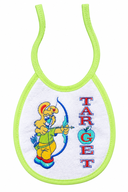 Bavoir bébé brodé lapin archer bordure verte