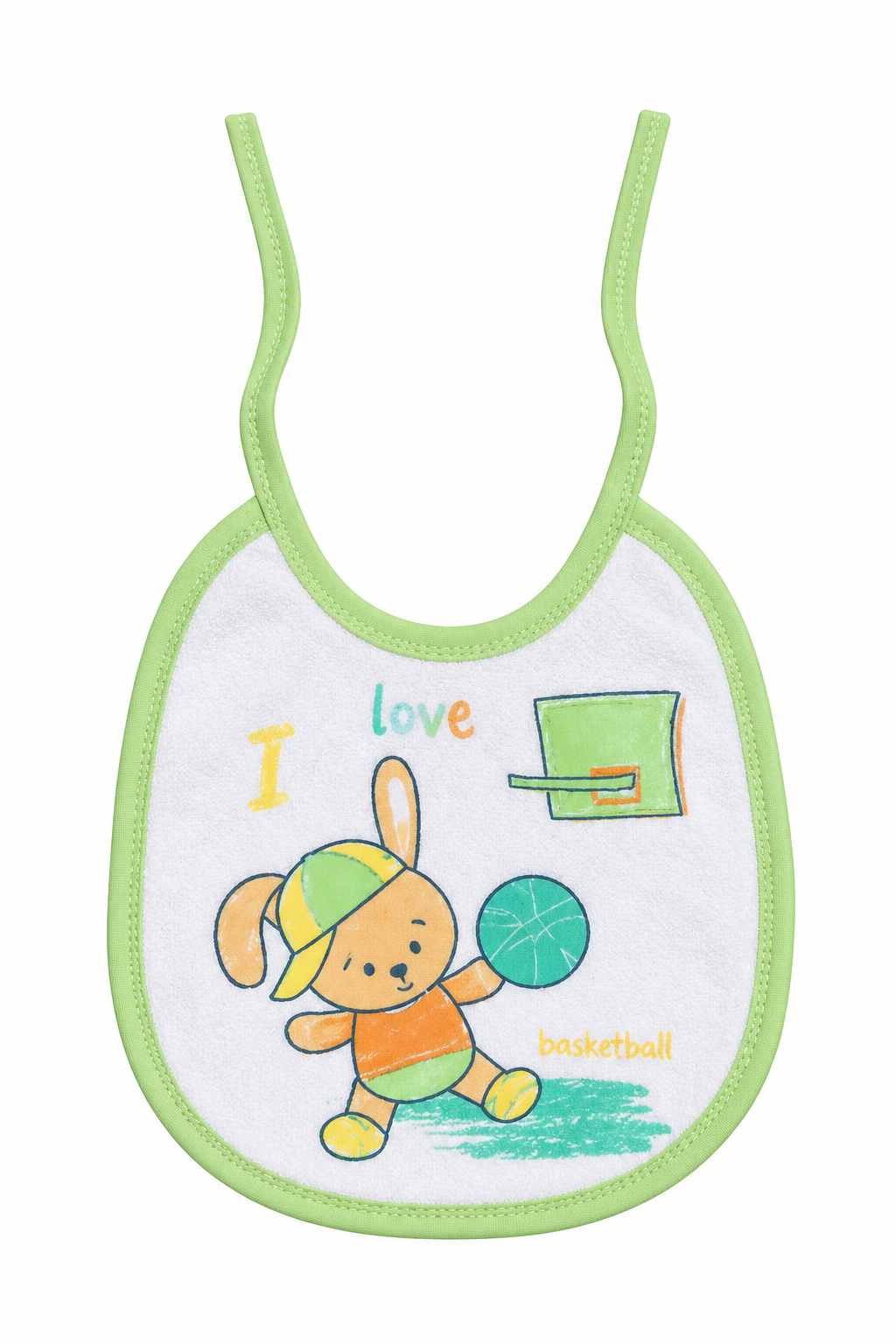 Bavoir bébé lapin basketball avec bordure verte