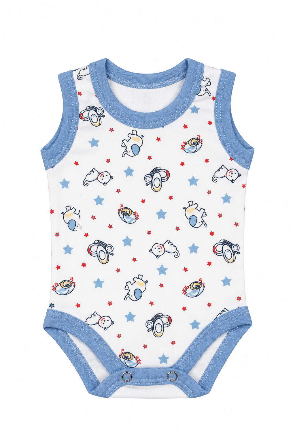 Body bébé imprimé animaux – bordures bleues – 3 mois
