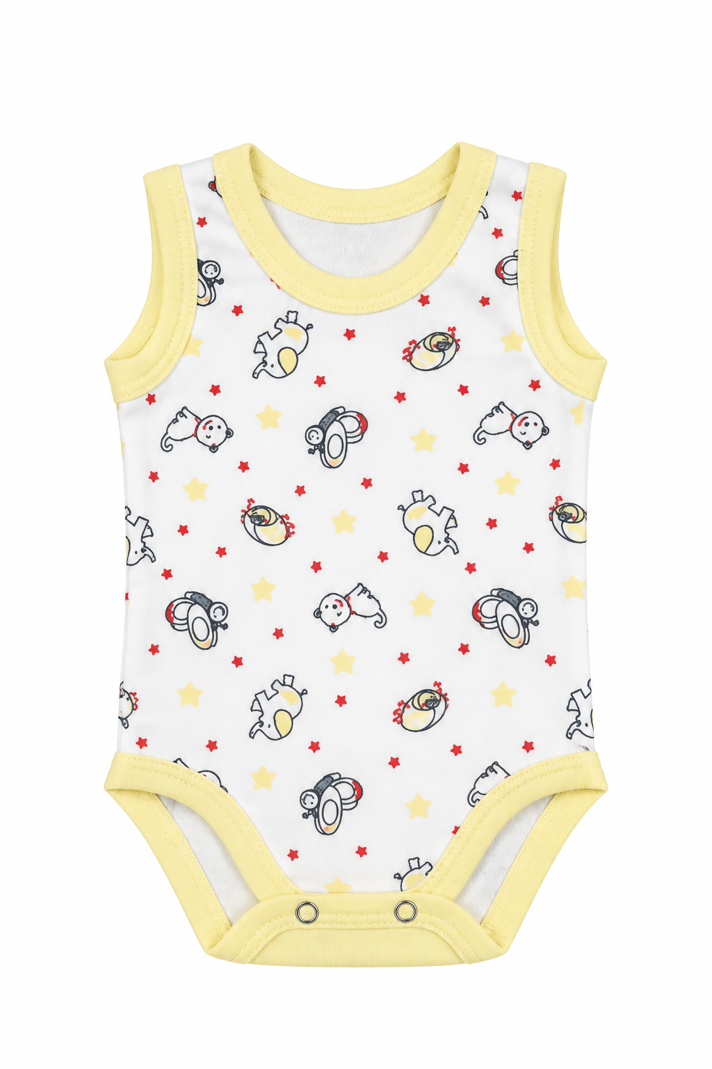 Body bébé imprimé animaux – bordures jaunes – 3 mois