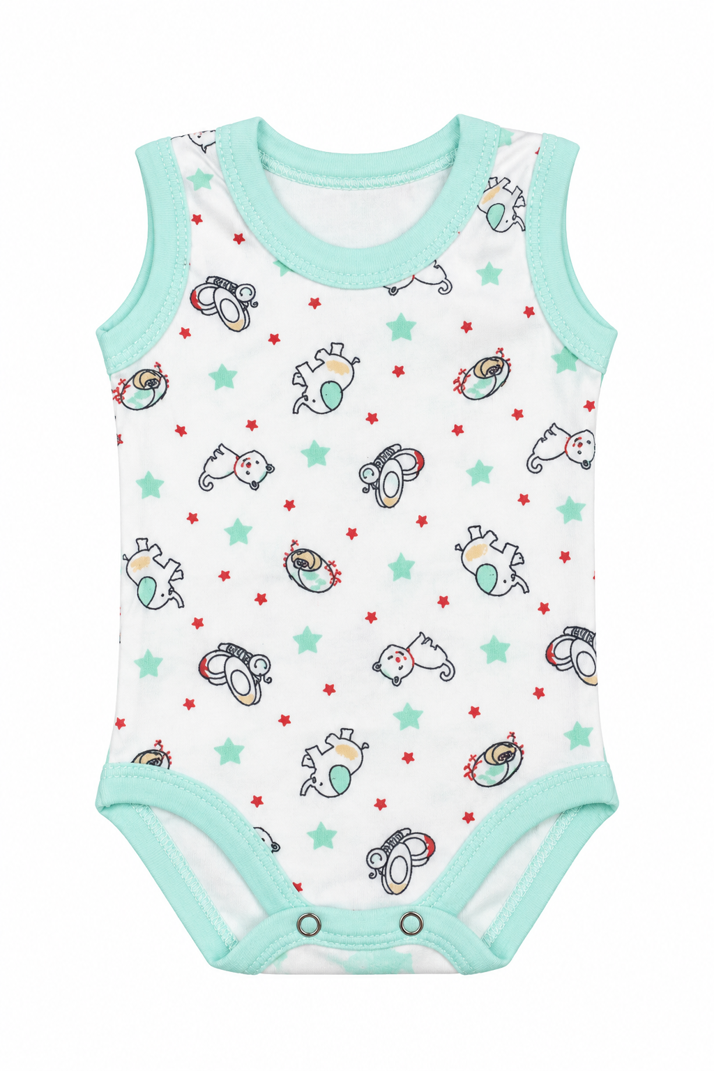 Body bébé imprimé animaux – bordures menthe – 3 mois