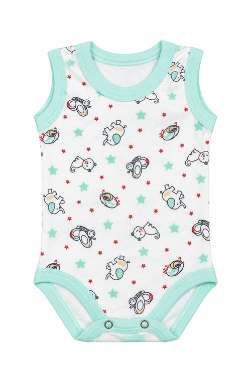 Body bébé imprimé animaux – bordures menthe – 3 mois