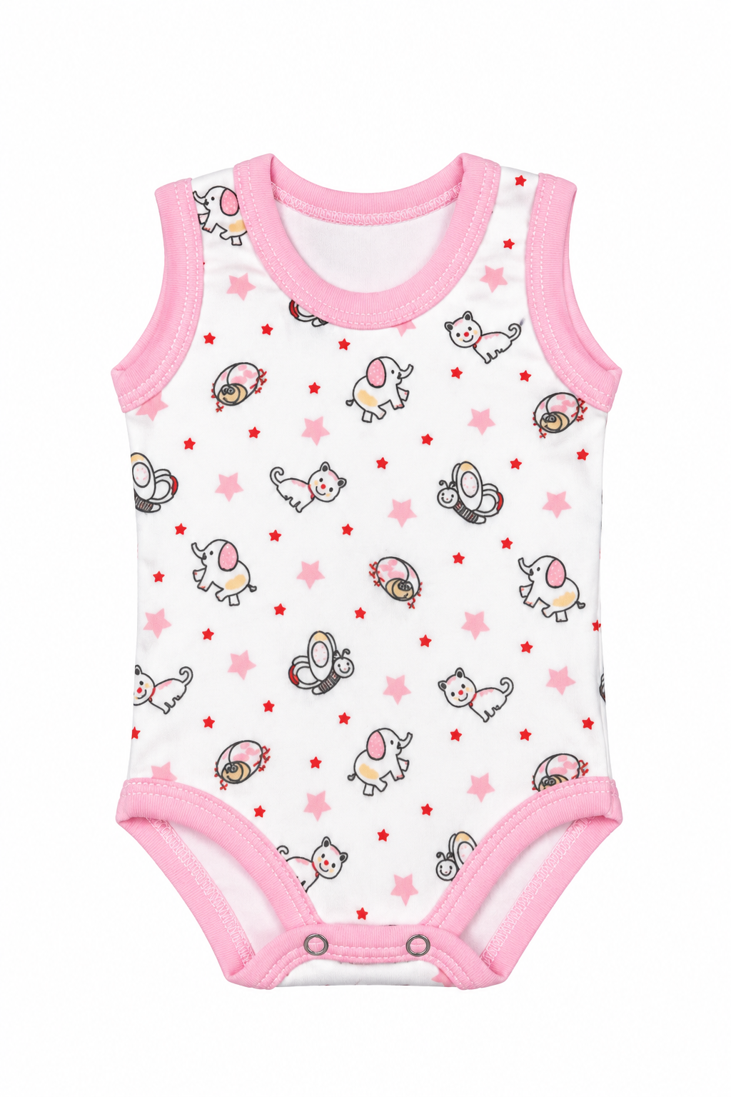 Body bébé imprimé animaux – bordures roses – 3 mois