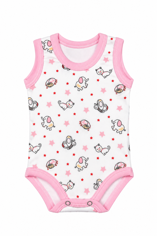 Body bébé imprimé animaux – bordures roses – 3 mois