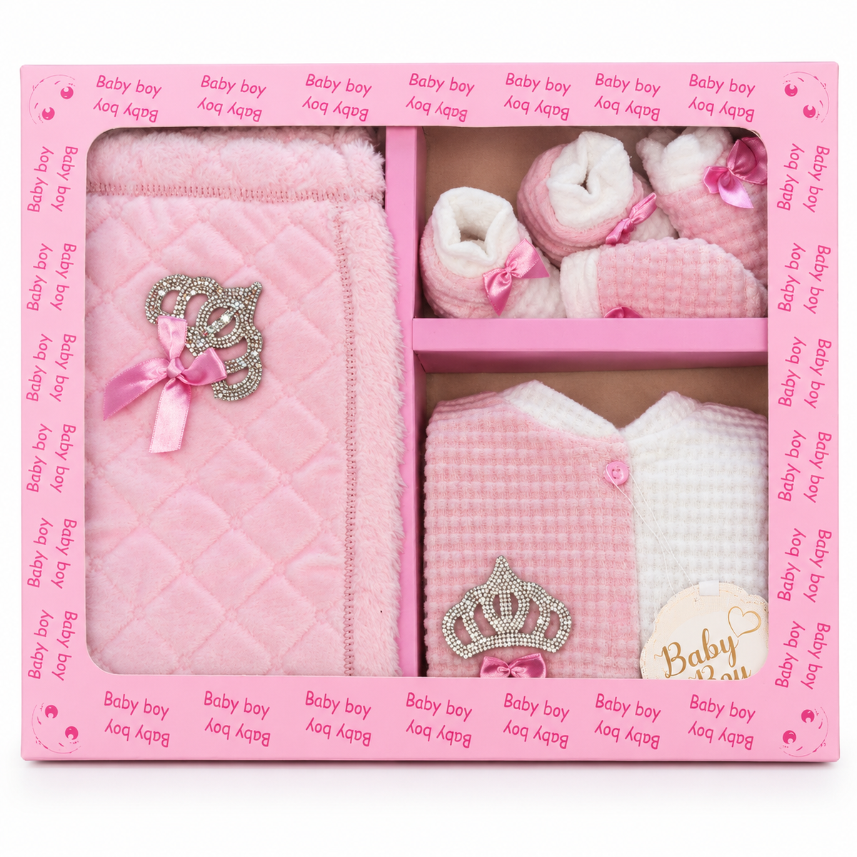 Coffret naissance bébé avec couverture, tenue et chaussons - Fille