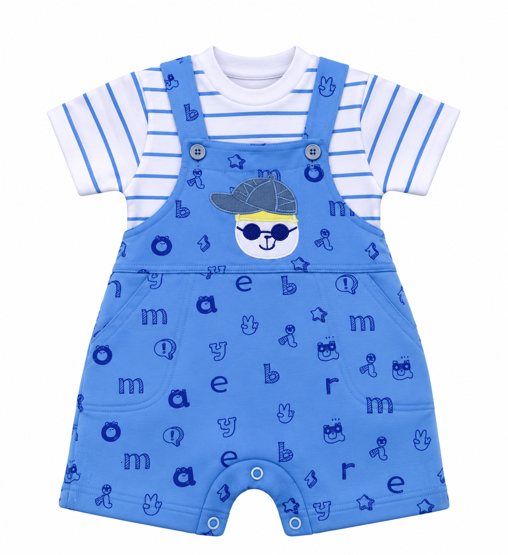 Ensemble salopette bébé motif ours, bleu