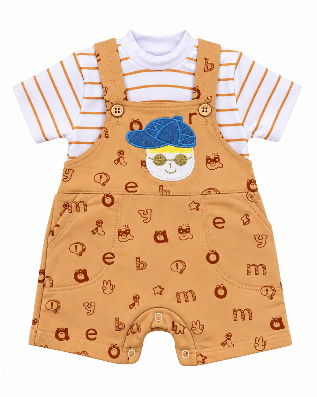 Ensemble salopette bébé motif ours, marron