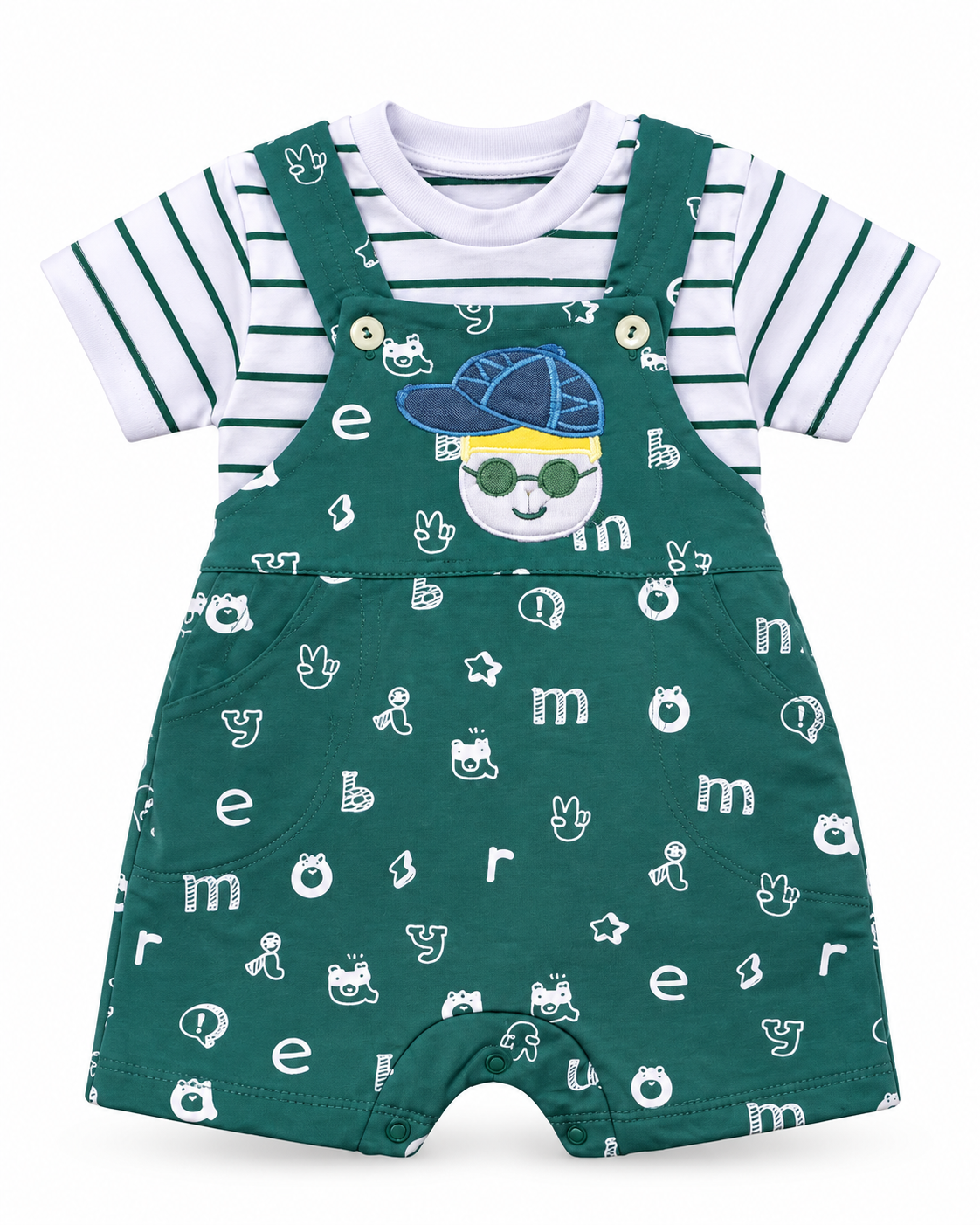 Ensemble salopette bébé motif ours, vert