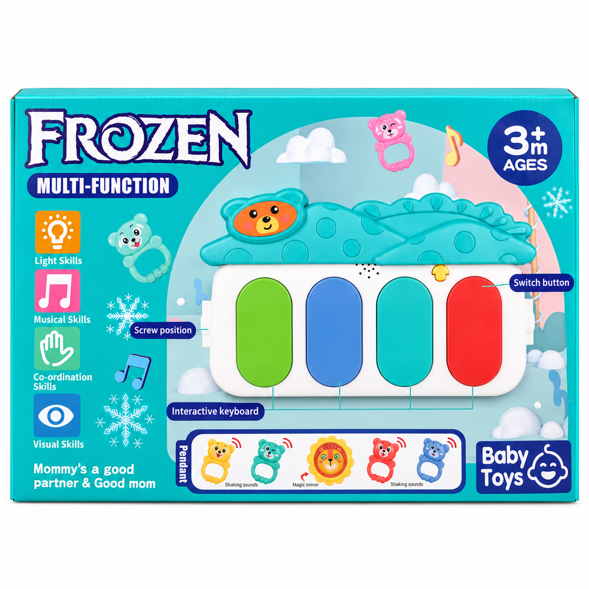 Jouet musical bébé multifonction avec piano coloré, lumières et hochets – dès 3 mois