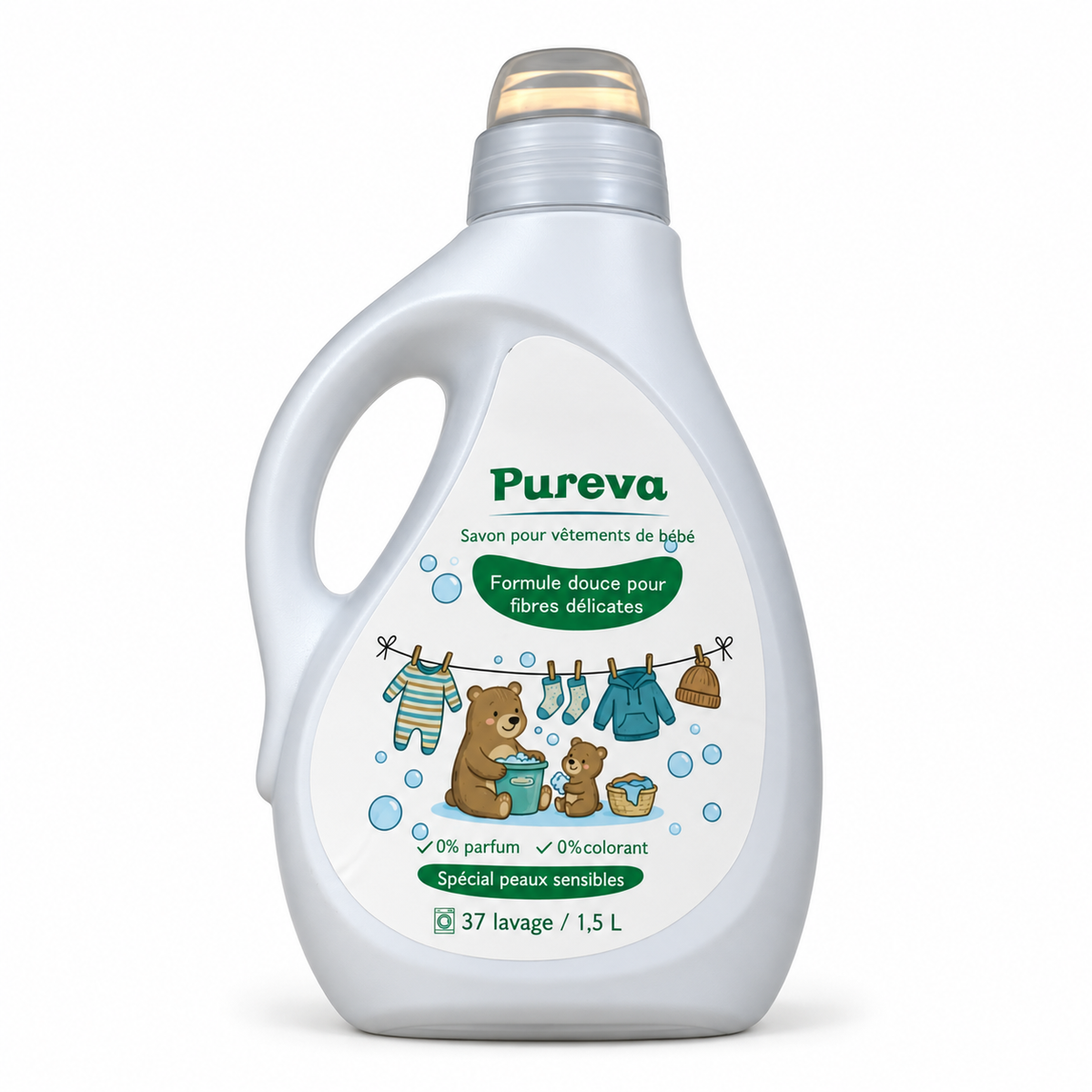 Lessive Pureva pour vêtements de bébé - 1,5 L, 37 lavages