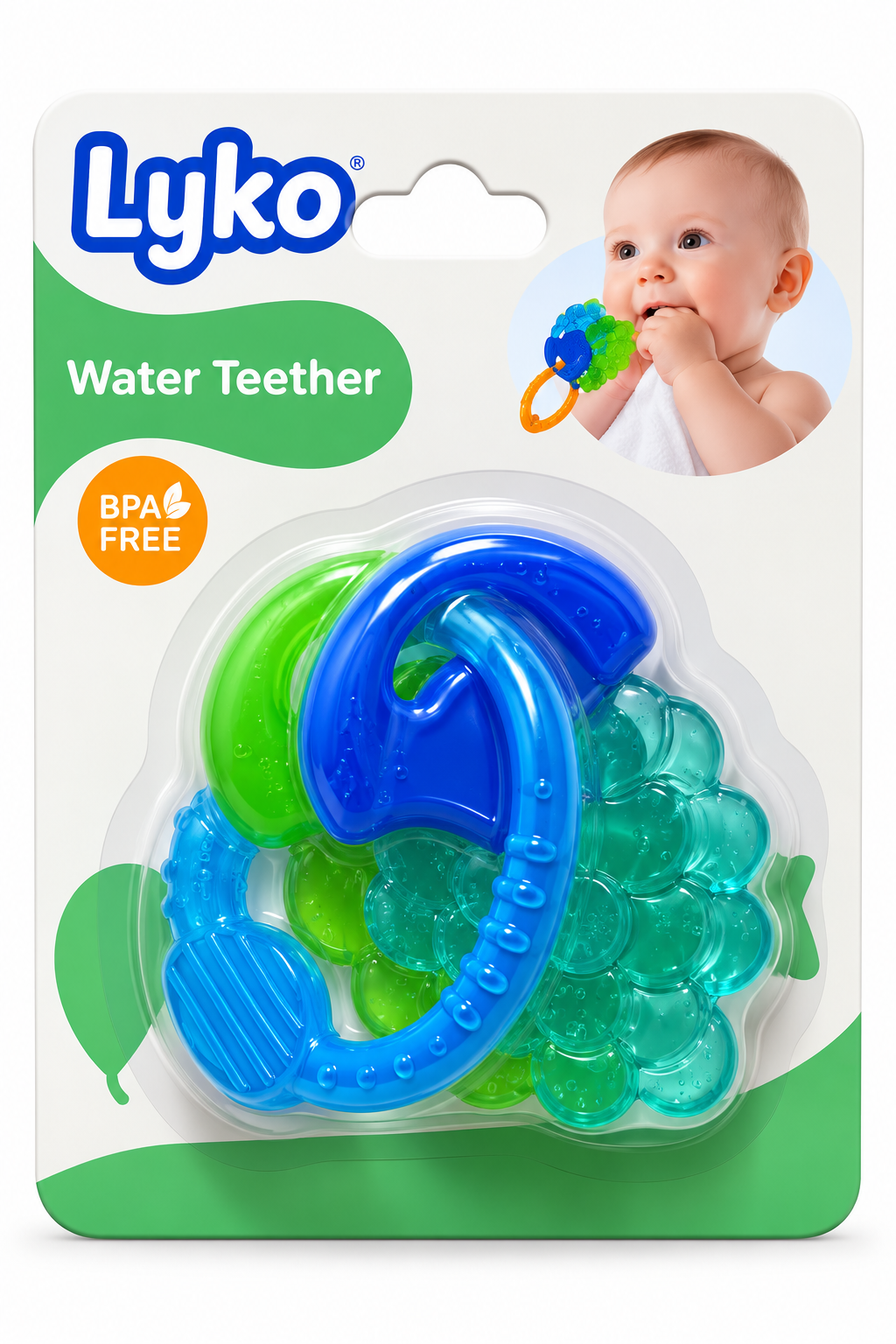 Anneau de dentition à eau Lyko, bleu et vert