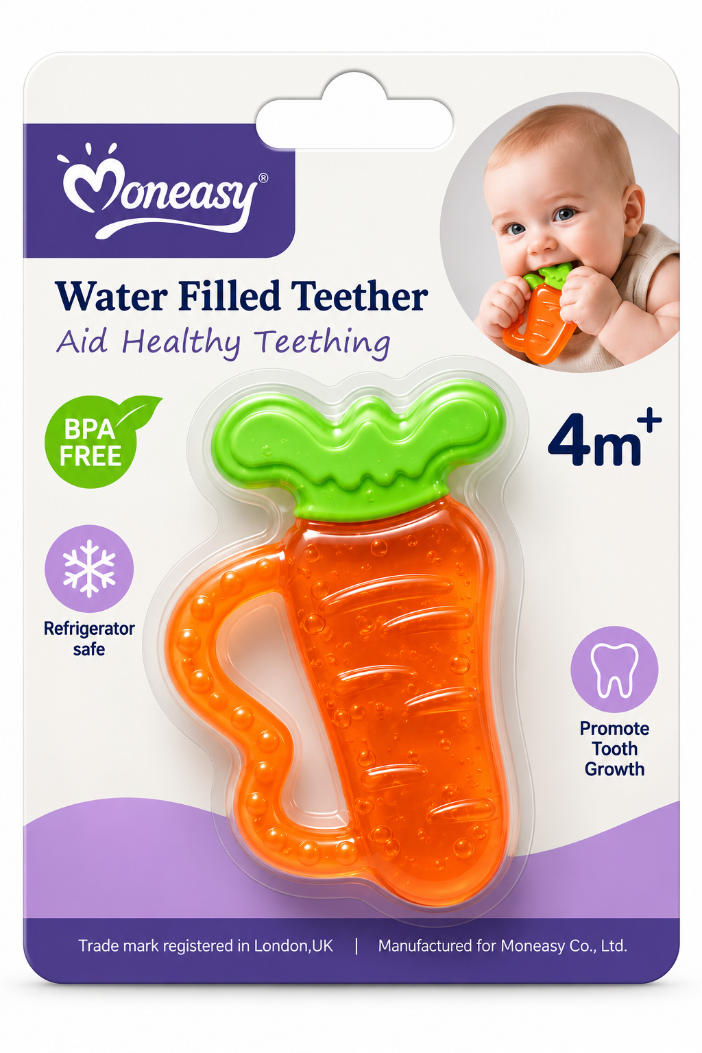 Anneau de dentition à eau Moneasy, modèle carotte