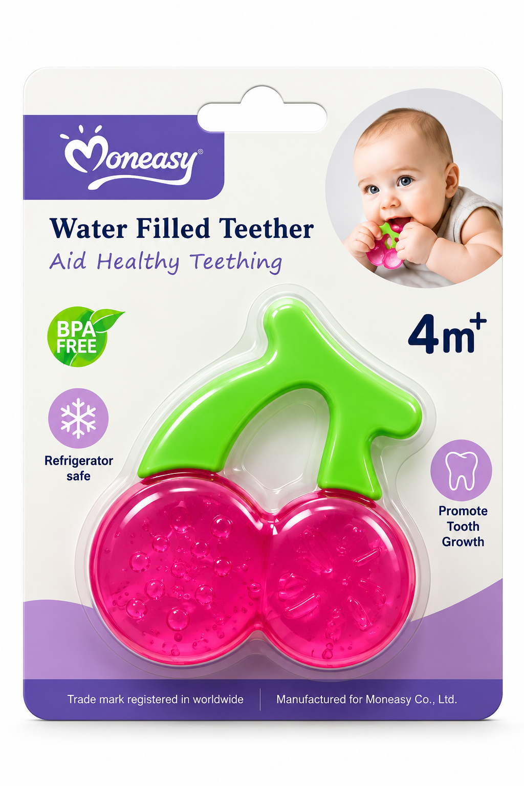 Anneau de dentition à eau Moneasy, modèle cerise