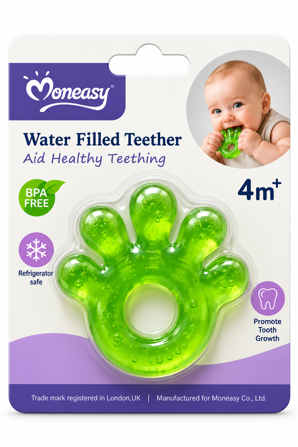 Anneau de dentition à eau Moneasy, modèle patte verte