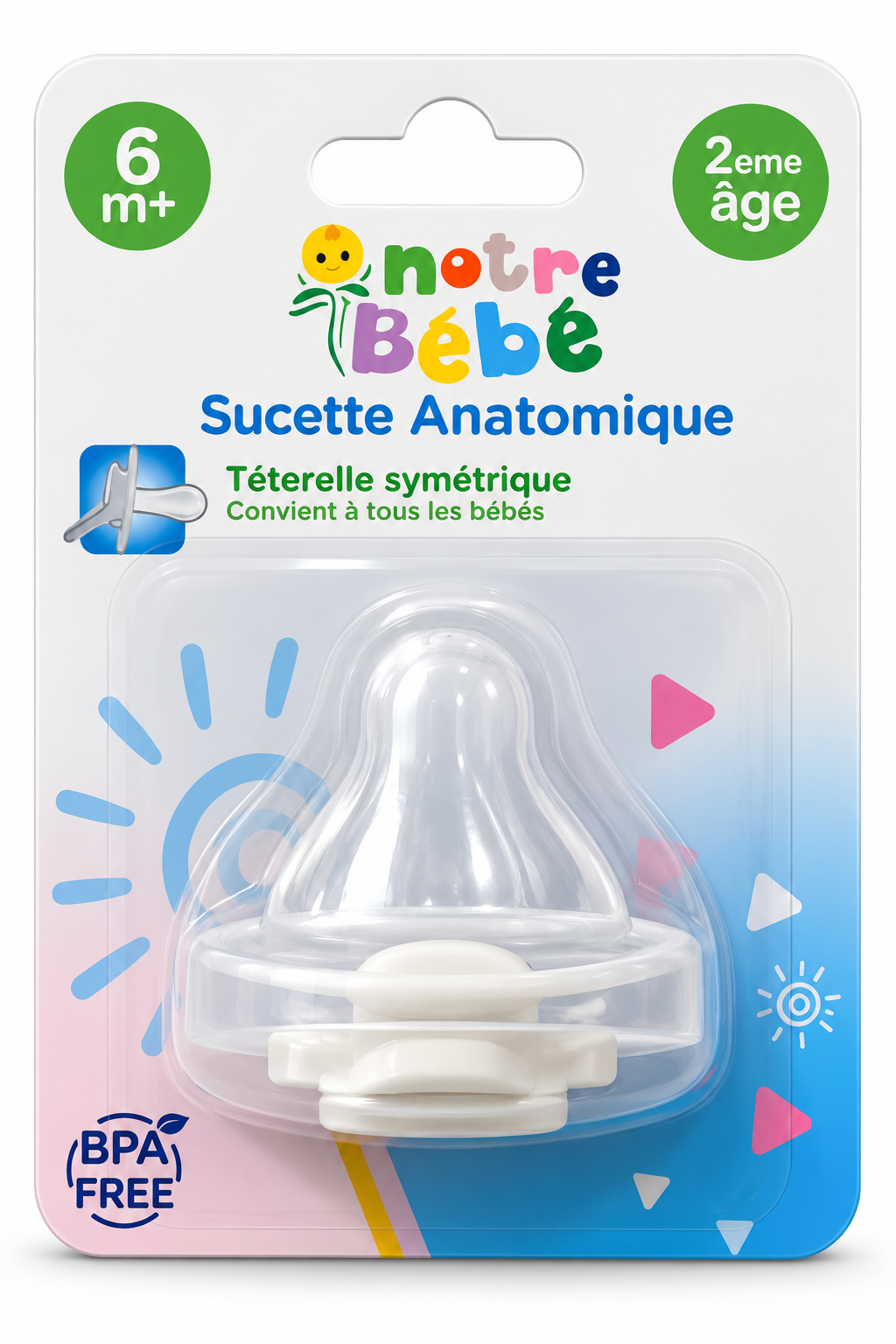 Sucette anatomique Notre Bébé blanche, 6 mois et plus