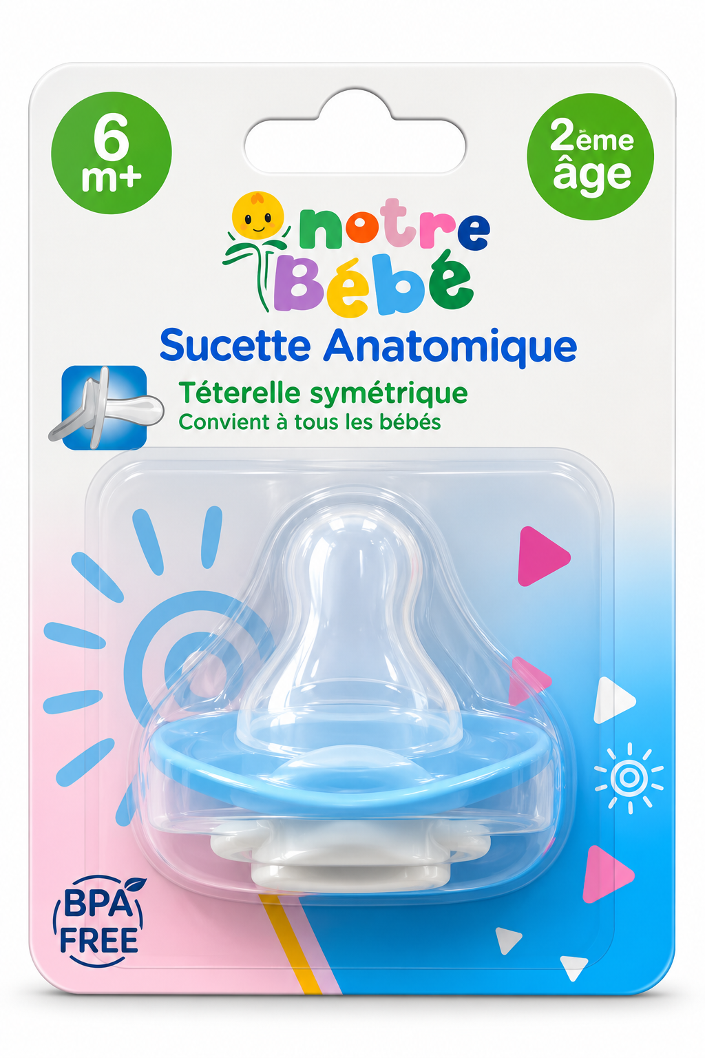 Sucette anatomique Notre Bébé bleue, 6 mois et plus