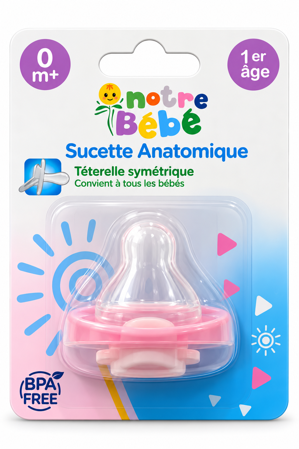 Sucette anatomique Notre Bébé rose, 0 mois et plus