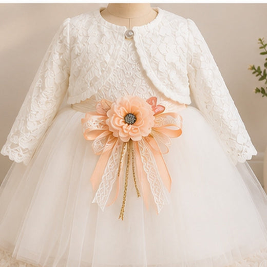 Robe de cérémonie blanche fleur pêche