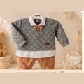 Ensemble Gris Matelassé Chic + Nœud