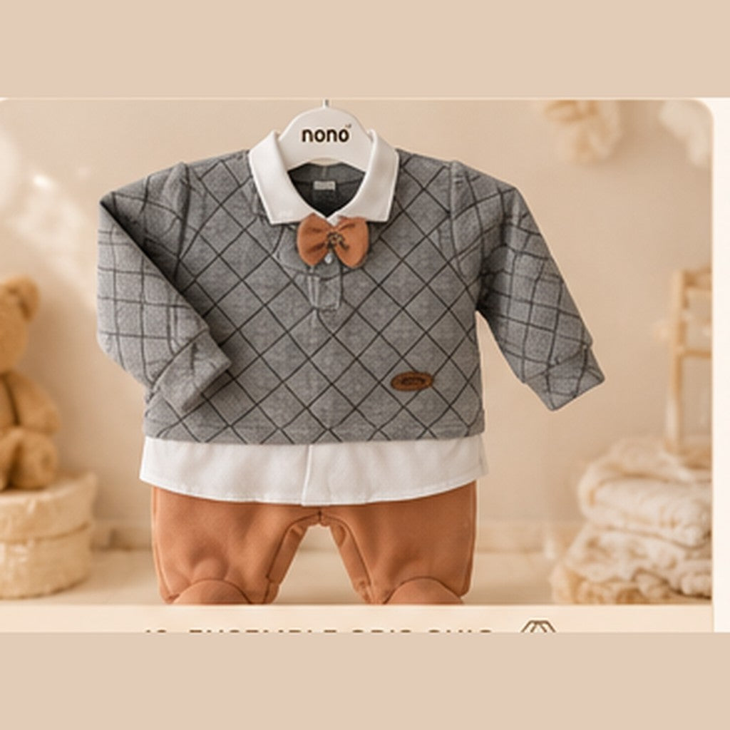 Ensemble Gris Matelassé Chic + Nœud