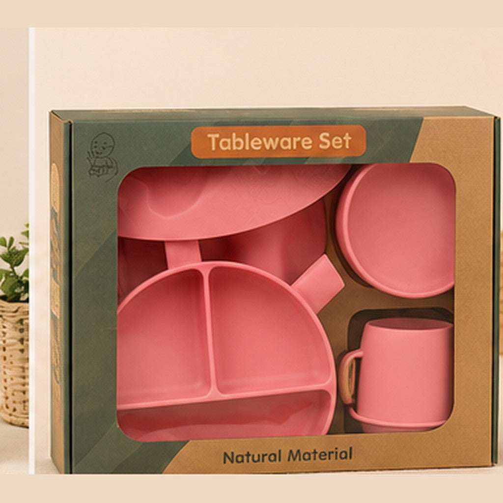 Kit repas Bébé Silicone Rose