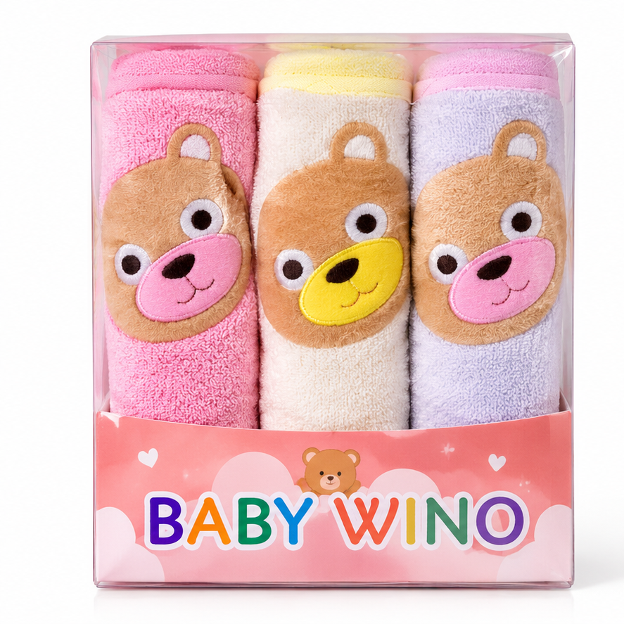Lot de 3 Serviettes de Toilette Bébé – Motif Ourson 🧸