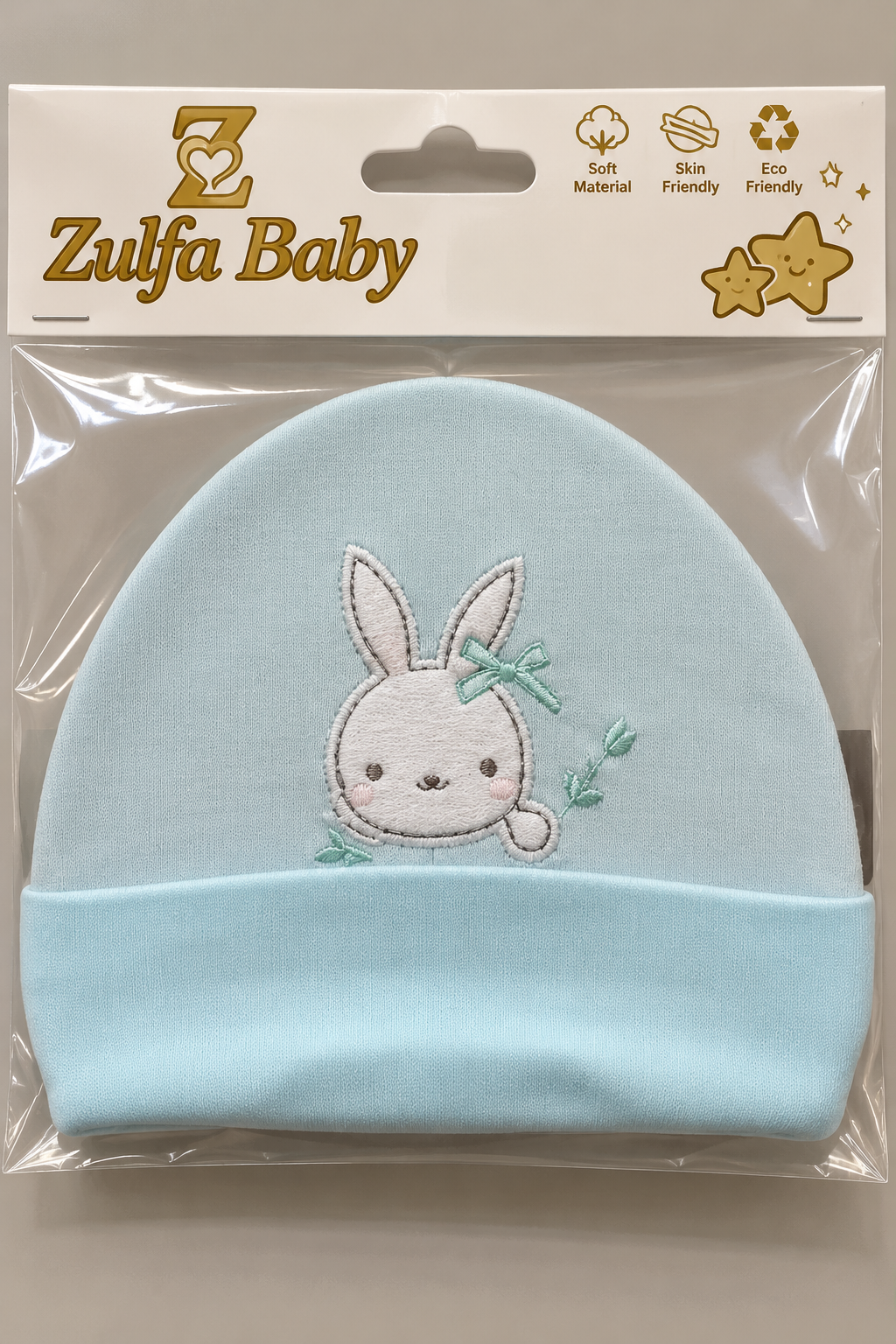 Bonnet bébé Zulfa Baby avec lapin brodé, menthe