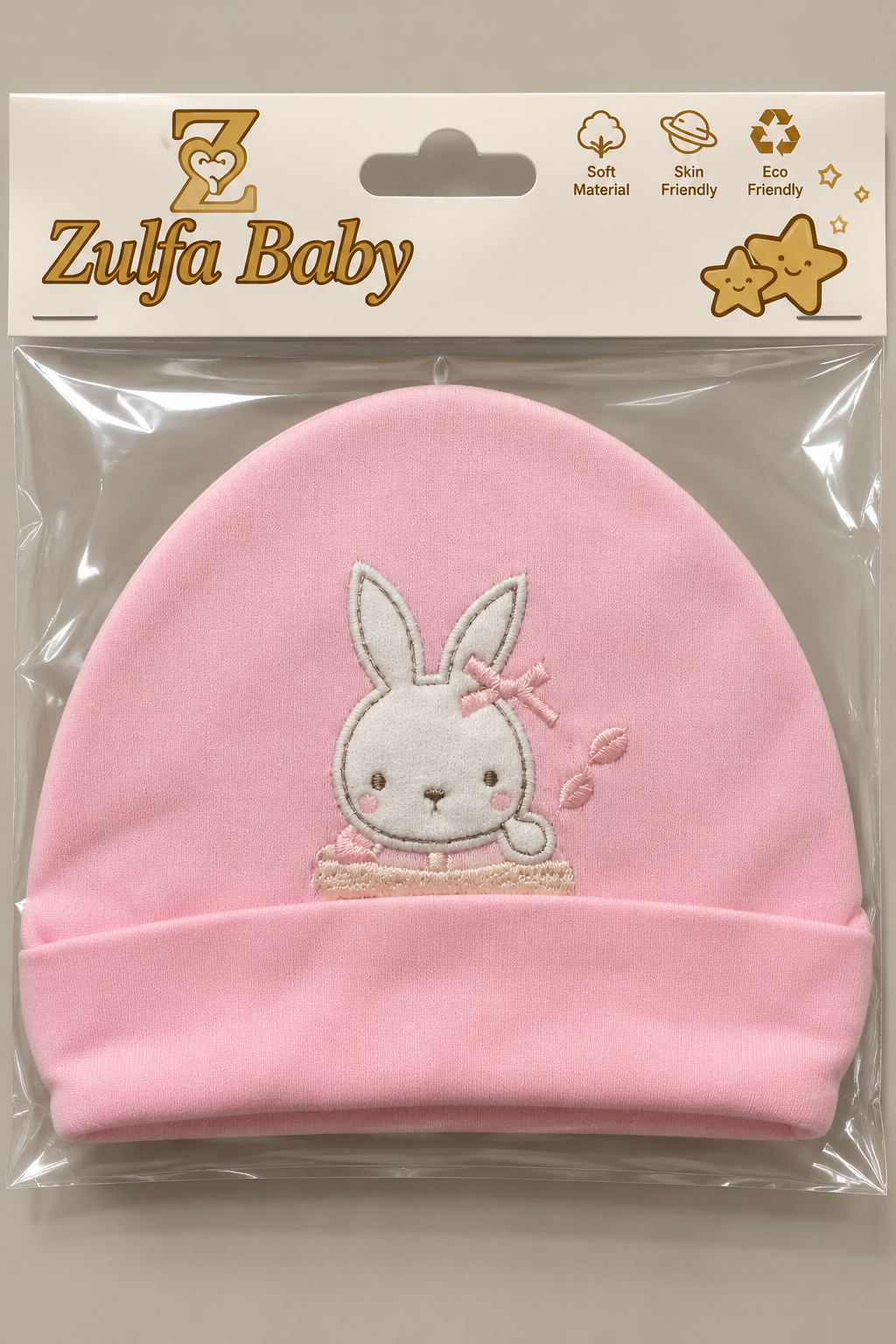Bonnet bébé Zulfa Baby avec lapin brodé, rose