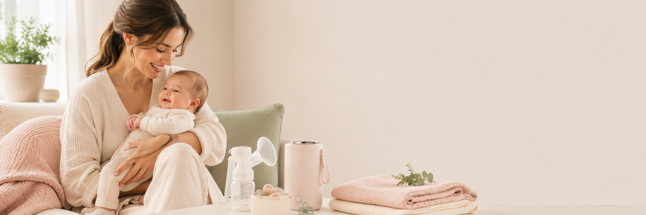 Une maman et son bebe avec des essentiels Bebe Bonheur